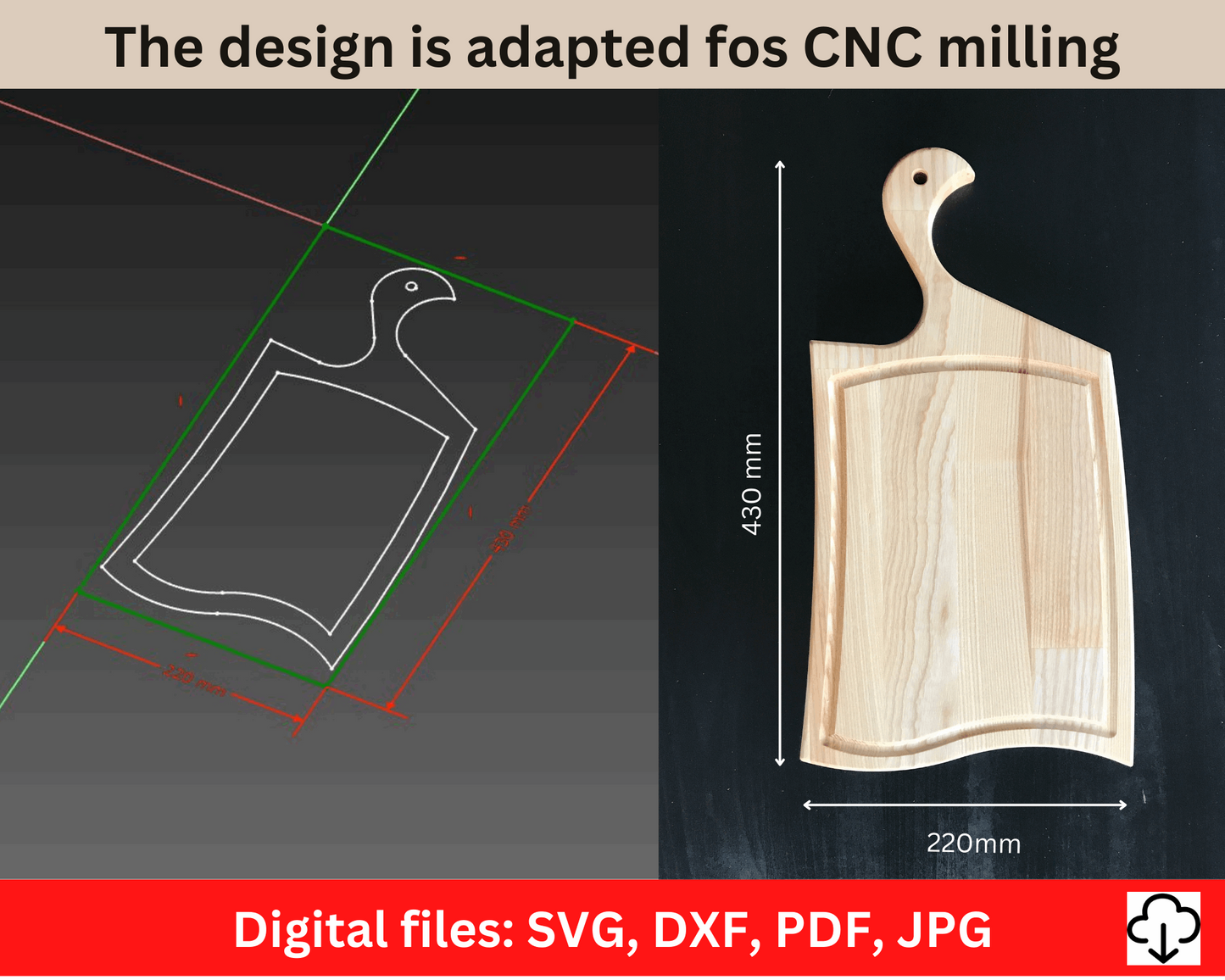CNC router files - Cutting board. CNC files: svg, dxf, pdf, jpg ...