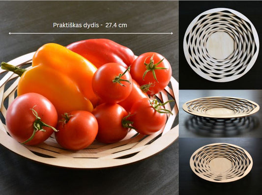 Wooden basket for vegetables, fruits, sweets. Birch plywood, laser cutting.