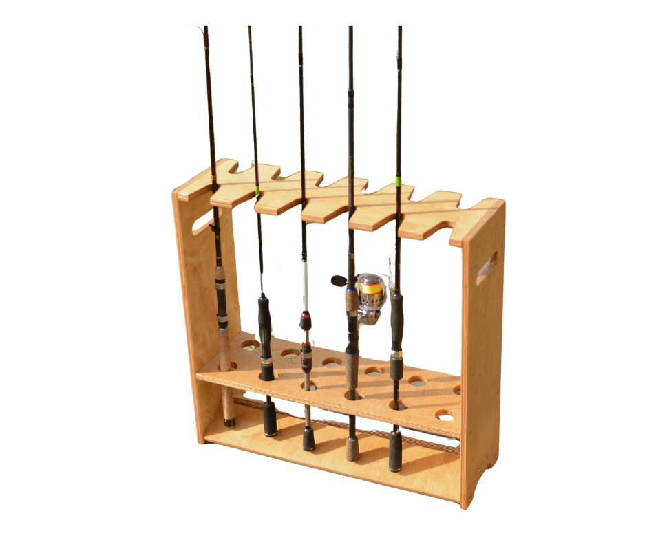 Stand for fishing rods - 12 fishing rods. Dimensions 63cm x 20cm x 60cm.