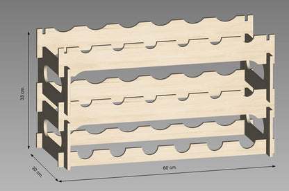 Modular, quick assembly wine rack 19 cm. x 30 cm x 60 cm. (12 or more bottles).