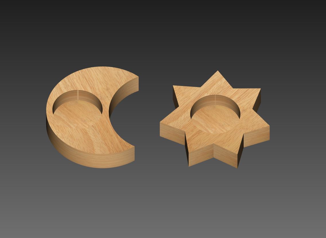 Wood tea light candle holders. Sun & Moon. Digital files for CNC and 3D printing