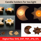 Wood tea light candle holders. Sun &amp; Moon. Digital files for CNC and 3D printing
