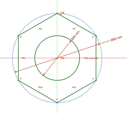 Šešiakampė žvakidė - brėžinys (FCstd, dxf,svg,stl,pdf)